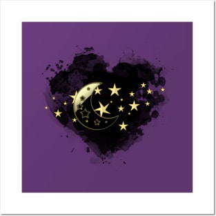 Crescent Moon and Stars Posters and Art